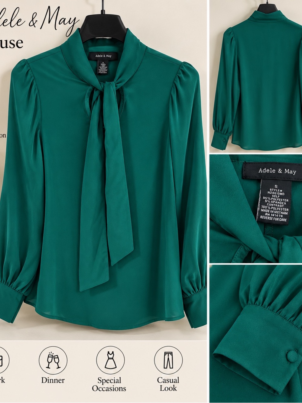 Emerald Green Tie-Neck Blouse